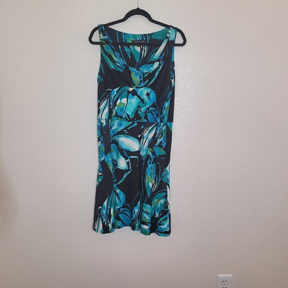 Jones New York Cowl Neck Blouson Blue/Black Floral Knee Length Dress Size 6 - Picture 5 of 11